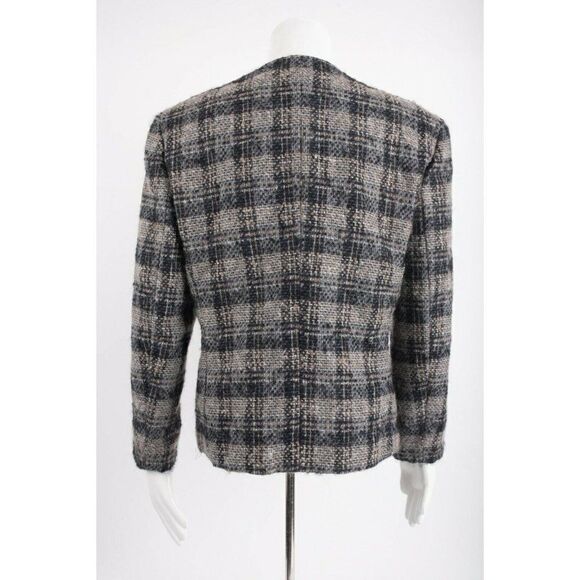 Vintage 70s Womans Pendleton Blazer Suit Jacket Size 12 Gray Plaid Tweed Wool - Picture 4 of 6